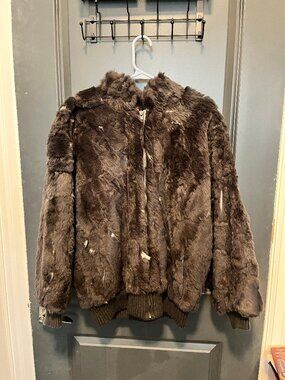 Vintage Real Rabbit Fur Bomber Jacket